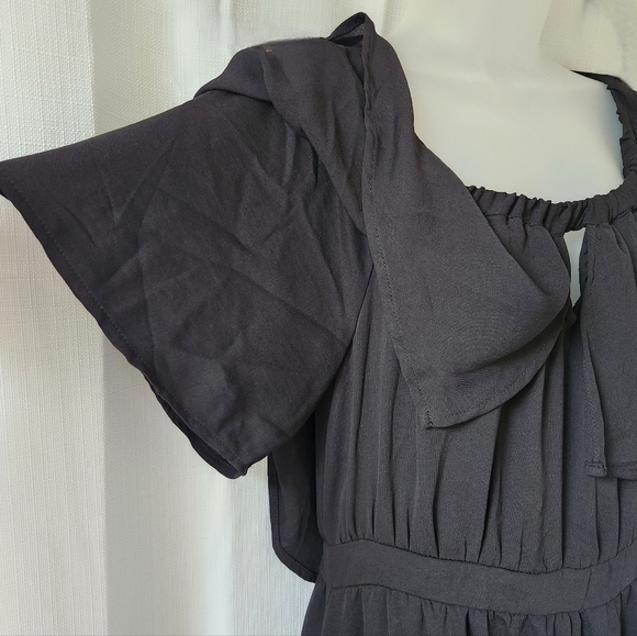 Anthropologie dRA Los Angeles Black Ruffled Off/On Shoulder Midi Dress Size L - Picture 7 of 9